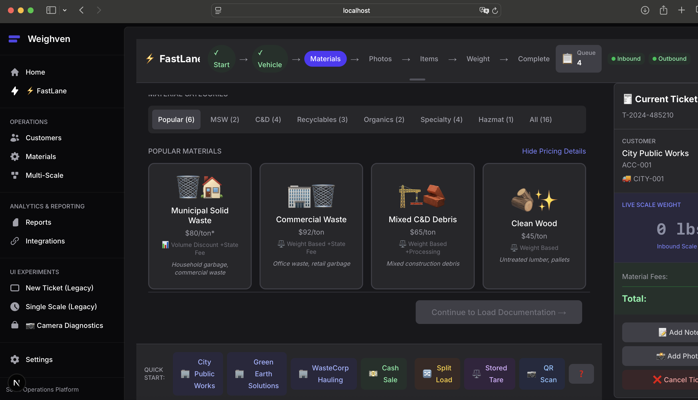 Weighven desktop material selection interface