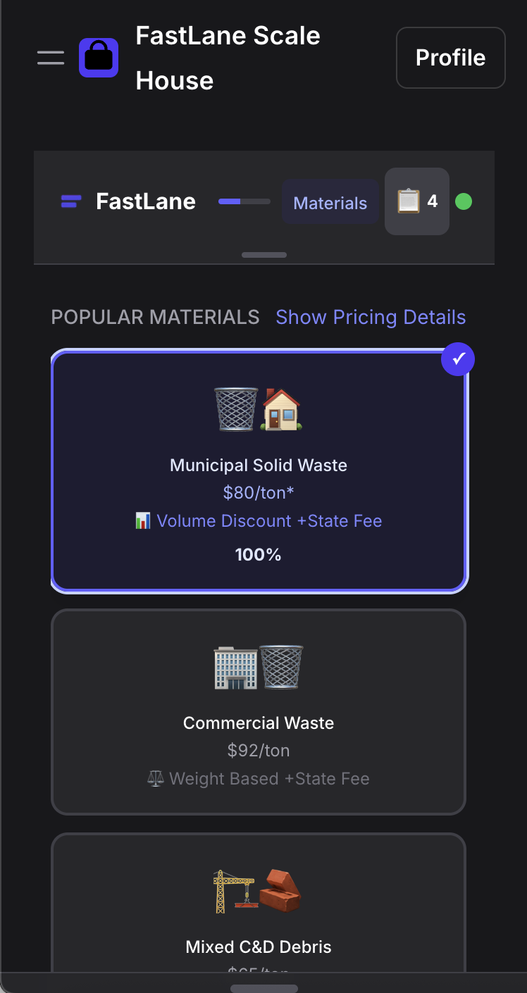 Weighven material selection with pricing details